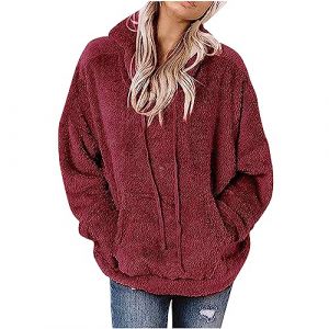 Susenstone Sweat &agrave; Capuche Femme Fluffy Polaire Teddy Bear Sweat Hiver Chaud Doux Fourrure Pull &agrave; Capuche en Peluche Pull Dames Fuzzy Sherpa Polaire Sweats &agrave; Capuche Pardessus avec Poches (⭐⭐⭐⭐⭐Susenstone, neuf)