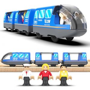 LiRiQi Train de locomotives à Piles, Ensemble de Jouets Magnétique de Train électrique, Montessori Train en Bois, Compatible avec Thomas, Brio, Jouet pour Tout-Petits Enfants garçon, Bleu (LimitLes, neuf)
