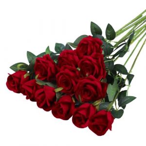 12 Pi&egrave;ces Fleurs Artificielles Deco Mariage 51 * 7 cm Feuilles et Tiges R&eacute;glables,R&eacute;alit&eacute; et Douce Rose Artificielle pour Mariage Douche Nuptiale D&eacute;corations de Jardin &agrave; la Maison(Rouge Vif) (XINDONGLI, neuf)