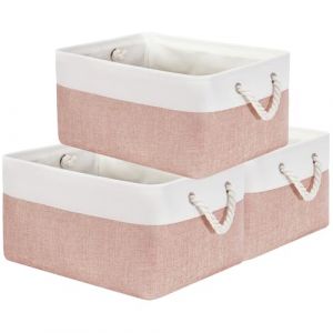 Mangata Lot de 3 boîtes de rangement rectangulaires en tissu doux pour étagère, armoire, jouets et vêtements, 41 x 31 x 18 cm, rose et blanc (MANGATA Direct, neuf)