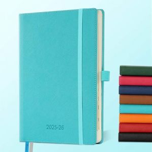 IN-LUXPRO Agenda semainier 2025 2026, au format A5 (21,9 x 16,4 cm), en cuir végétalien, avec pages de notes et pages de notes, format A5 (21,9 x 16,4 cm), en cuir végétalien et pages de notes, bleu (Saimoul, neuf)
