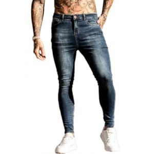 Oanviso Jean Trou&eacute; Homme Style Hip Hop D&eacute;truit Trou Pantalon en Denim Extensible Couleur Unie Jeans Trou Cass&eacute; Streetwear Jeans Moulants Trekking Grande Taille K Bleu Fonc&eacute; S (Osheoiso Inc., neuf)