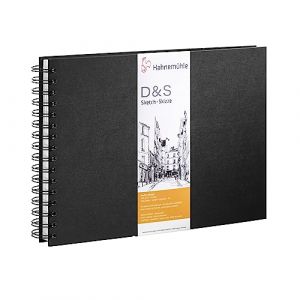 Cahier pour dessin et croquis - Fpormat paysage -140g - A5-80 Feuilles - Noir &agrave; spirale (Ponera, neuf)