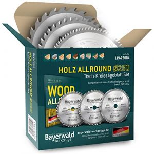 Bayerwald Jeu de lames de scie circulaire Ø250 (3 pces) - pour bois coupe longitudinale et transversale Allround - convient aux scies circulaires de table de Bosch, Metabo, Scheppach, Festool et bien (Sawblade King, neuf)