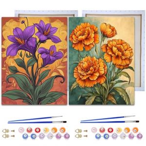 Reofrey Lot de 2 kits de peinture à l'huile par numéros pour adultes avec cadre fleur - 20 x 30 cm - Avec pinceau et peinture acrylique - Peinture par numéros pour enfants débutants et seniors (Reofrey FR, neuf)