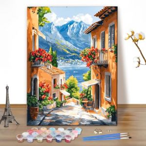 MEIYUDA Peinture par Numero Adulte, Paysage DIY Jardin Peinture à l'huile par Numéros sur Toile Artisanat avec Pinceaux, Decoration Maison Cadeau 40x50cm(sans Cadre) (JINBEIKANG, neuf)