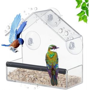 Xemnys Mangeoire à oiseaux de fenêtre, mangeoires pour petits oiseaux uniquement, mangeoires transparentes avec ventouses puissantes, station d'alimentation pour l'extérieur, jardin, observation des (lize100e, neuf)