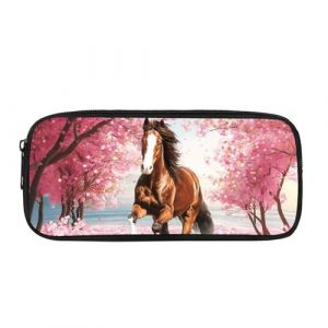 Showudesigns Trousse à crayons en forme de cheval pour filles, garçons, enfants, esthétique, grande trousse à stylos, organiseur de papeterie, trousse de maquillage pour étudiants, fleurs de cerisier (showu designs, neuf)