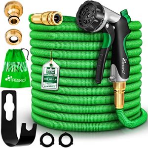 TRESKO® Tuyau d'arrosage Flexible et Extensible pour Jardin | Extensible de 22,5m | avec 3 Embouts en Latex | Tuyau d'arrosage rétractable (DWD-Company, neuf)