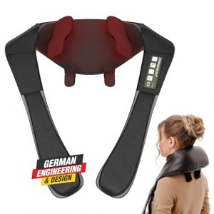 Masseur rechargeable pour cou et trapèzes - Têtes de massage bioniques en silicone - Soulagement des tensions cervicales - Appareil de massage chauffant sans fil - Moteur garanti 7 ans (Donnerberg Original®, neuf)