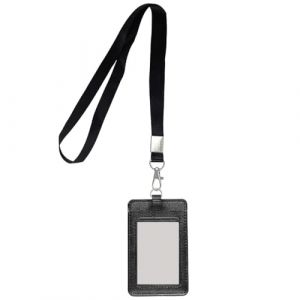Porte Badge avec Lanière, Porte Badge en Cuir PU, Avec Fenêtre Transparente, Porte Badge Tour de Cou pour Eartes D'Identité de Bureau, Cartes de Proximité, Permis de Conduire et Laissez Passer (WANGNA STORE, neuf)