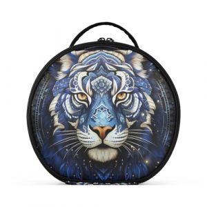 Art Abstrait Du Tigre Bleu Cr&eacute;ativit&eacute; Trousse Sac Cosm&eacute;tique Circulaire de Maquillage Pochette Sacs avec Cloisons Amovibles pour Voyage Filles (HULAHULA, neuf)