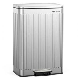 lovewind Poubelle 60L Cuisine Inox Argent &agrave; P&eacute;dales, Couvercle Fermeture Silencieuse, Seau Int&eacute;rieur Double avec Poign&eacute;es & Fixation Sac, Motif Romain, Facile &agrave; Nettoyer, Famille 3-6 Personnes (PANGRONG SHOP, neuf)
