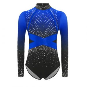 ranrann Enfant Fille Justaucorps Gymnastique Strass Manche Longue Danse Gym Tenue Patinage Artistique Costume Spectacle 5-16 Ans B Bleu marine 15-16 ans (ranraneu, neuf)
