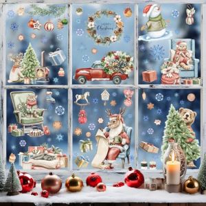 9 Feuilles Noël Autocollants Stickers de Fenêtre Double Face Amovibles Sticker Renne Bonhomme de Neige Flocon de Neige Voiture Sapin Boucle de Noël Cadeau Chat Décoration DIY pour Fête Hiver Noël (ShanDongYuRui, neuf)