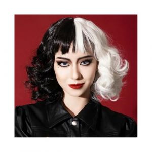 perruque femme naturelle Perruque synth&eacute;tique festive mi-noire mi-blanche courte en soie haute temp&eacute;rature perruque femme (fubinbinbaihuo, neuf)