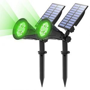 T-SUN Spot Solaire 2 packs Lampe Solaire Extérieur Projecteur Solaire Exterieur 4 LED, Etanche IP65, 2 Modes d'éclairag, 180° Réglable, Eclairage Extérieur Solaire pour Arbre, Jardin, Chemin(vert) (T-SUNLED, neuf)