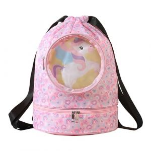 NLAND Sacs de Sport &agrave; Cordon Enfant Imperm&eacute;able Sac de Natationavec Poche Int&eacute;rieure Sacs &agrave; Dos Enfants pour Gym Plage Piscine Voyage (Rose) (WINKINI, neuf)