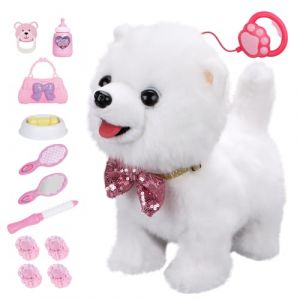 ZGZBLOCK Peluche Jouet Chien avec Laisse télécommandée,Jouets électroniques interactifs pour Animaux de Compagnie,Accessoires pour Chien Inclus (933-154E-Chien Blanc) (Wind & Light, neuf)