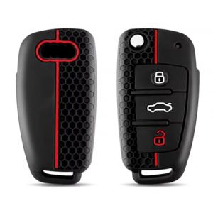 Protection Coque Cl&eacute; Audi, Compatible pour Audi A1 A3 A4 A6 A8 S3 S4 S6 RS4 RS6 Q2 Q3 Q5 Q7 TT R8 Seat Exeo, Coque de Cl&eacute; de Voiture en Silicone Audi - 3 Boutons (Rouge) (AdventCase, neuf)