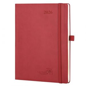 POPRUN Agenda 2026 Semainier 22 x 16,5 cm - Couverture Souple en PU Cuir, Vertical Planner, D'Jan 2026 à Déc 2026-12 Mois, Avec signet à 2 rubans, Papier 100 g/m², Bourgogne (Time Works Wonders, neuf)