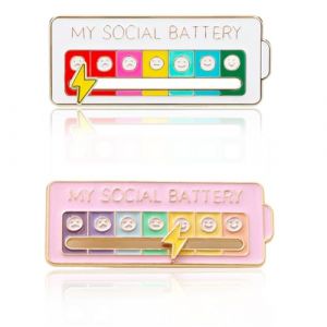 NJCXOLA Lot de 2 Social Battery, My attitude Aiguilles D'Humeur Interactives, Broches &Eacute;maill&eacute;es Batterie Sociale, Insigne D'Anxi&eacute;T&eacute; Humeur (CELTIC MANUFACTURING, neuf)