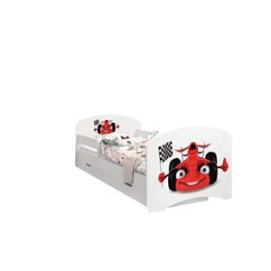 Happy Babies - LIT D'ENFANT DOUBLE FACE AVEC TIROIR Design moderne avec bords s&eacute;curis&eacute;s et matelas en mousse antichute 7 cm (Voiture Avec un Drapeau, 180x90) (EuroTrip, neuf)