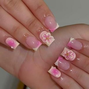 Presse carrée courte sur ongles Conseils français Faux ongles Couverture complète Absence de motifs floraux Baguette acrylique artificielle (LINLINOK, neuf)