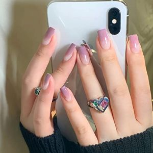 AKOFIC 24 Pi&egrave;ces Faux Ongles Moyen, Ballerine Faux Ongles &agrave; Coller French, Ombre Violet Glazed Press on Nails avec Gel Pad Ongles, Faux Ongles Reutilisable Sans Colle pour Femmes (Akofic, neuf)