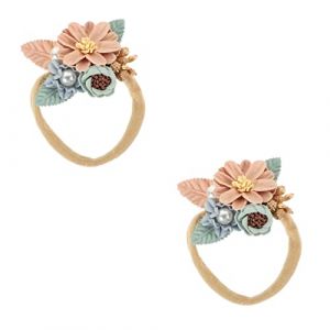 DEARMAMY 2 Pièces bandeau fleur de perle Bandeau floral bébé Bandeau élastique bébé Fleur bandeau bébé filles culotte bouffante bandeaux fille enfant en bas âge bandeau bébé fille en tissu (Telinei, neuf)
