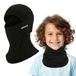 AEROWYN AROWYN Cagoule Chaud pour Enfants 4-13An Hiver Coupe-Vent Tour de Cou Polaire Balaclava Fille et Fils Masque Thermique pour Vélo Ski Running sous Casque Noir (AEROWYN, neuf)
