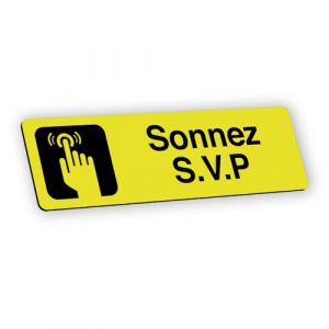 Plaque signalétique gravée autocollante Sonnez S.V.P - jaune - format 12x3,7 cm (my-goodprice, neuf)