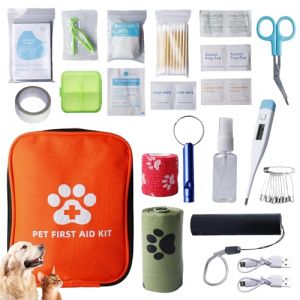 VEGOATY Kit de premiers secours pour chien et chat - 118 pi&egrave;ces - Pharmacie de voyage pour chien - Pharmacie de voyage pour animaux de compagnie - Kit de premiers secours pour les urgences en voyage (zhouxutao, neuf)