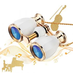 ESSLNB Jumelles de th&eacute;&acirc;tre 4 x 30 avec cha&icirc;ne et &eacute;tui en verre optique pour femme - Pour th&eacute;&acirc;tre, concert, cadeau pour femme (blanc) (ESSLNB uk, neuf)