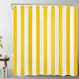 LB Rayures Jaunes et Blanches Rideaux de Douche 240x175cm Art géométrique Simple Rideaux de Bain avec Crochets, Minimaliste Extra Large Imperméable Polyester Anti Moule Salle de Bain Décor (JinShiZhuan, neuf)