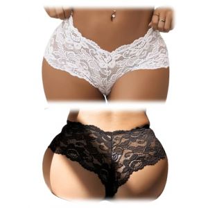 comeondear String Sexy de Pute Grande Taille Tanga Dentelle Chic Hot Femme sous-V&ecirc;tement F&eacute;minins Culottes Doublure Coton Respirante Stretch Slip Taille Basse Underwear Lot de 2 2multicolore,XXL (ComeonDear, neuf)
