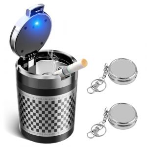 Chingde 1 Pi&egrave;ce Cendrier Voiture Anti Odeur et 2 Pi&egrave;ces Cendrier de Poche, Lumi&egrave;re LED Automatique, &eacute;tanche et Ignifuge, R&eacute;sistant aux Hautes Temp&eacute;ratures, D&eacute;tachable, Grande Capacit&eacute; (Argent) (JIEENDA, neuf)