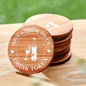 Marsui 50 Pi&egrave;ces Jetons de Boissons Jetons en Bois pour &Eacute;v&eacute;nements Drink Token Rustiques Vintage en Forme de C&oelig;ur pour Mariage Faveurs Boissons F&ecirc;tes Anniversaire Fournitures (Verre &agrave; Vin) (MongShy, neuf)