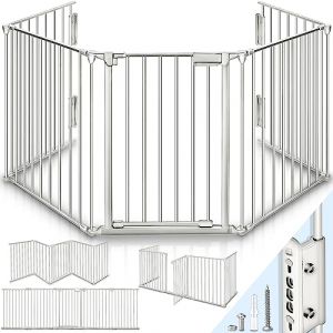 KIDUKU® Barrière de sécurité enfant - GRANDE VERSION 600 cm | Grille de protection métal - pliable | avec porte inclus | 10 éléments - Pré-assemblé (DWD-Company, neuf)