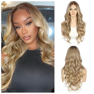 Sapphirewig dentelle blonde perruque avant synthétique corps vague blonde balayage perruque femmes partie Date usure quotidienne look naturel Noël perruque 26 pouces (Sapphirewigs Store EU, neuf)