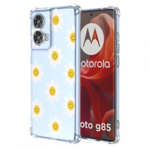 SEAHAI Coque pour Motorola Moto G85 5G, Ultra Mince &Eacute;l&eacute;gant en Silicone Souple Fleurs Color&eacute;s Housse Brillante Antichoc, Transparent TPU Gel &Eacute;tui - Fleur Souriante (Liner-EU, neuf)