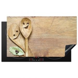 KitchenYeah© Protection Plaque Induction 91x52 cm Protege Deco Cuisine Cache Protège De Cuisson Accessoire Bois - Cuillères - Marron - Smiley (KitchenYeah, neuf)