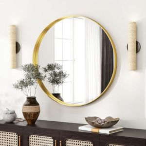 Koonmi Miroir de luxe rond de 61 cm - Cadre profond dor&eacute; - Miroir mural rond avec cadre en m&eacute;tal bross&eacute; noir - Pour salle de bain, salon, entr&eacute;e - D&eacute;coration murale (KoonmiEU, neuf)