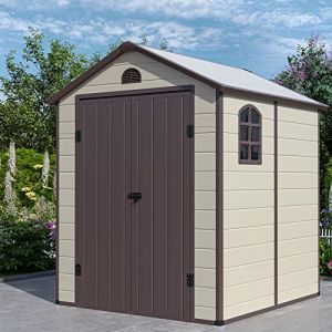 COSTWAY Abri de Jardin Extérieur 6.2 m³ avec Porte Verrouillable, Abri de Jardin PVC 3.1㎡ avec 2 Fenêtres, Toit en Pente, Cadre en Acier, Rampe pour Vélos, Outils, Cabane pour Jardin, Terrasse, Patio (FDS GmbH, neuf)