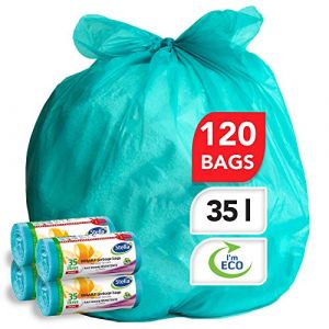 Stella pack Sacs Poubelle 35l Turquoise 120 Pcs Éco-responsables 100 Plastique Recyclé Ultra Résistants Fermeture Vague Flexibles Durables Usage Maison et Bureau (Blink Station, neuf)