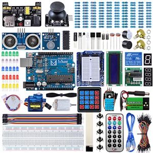 Miuzei Starter Kit pour Arduino Complet Debutant Projects Breadboard Composants,Servo, 9v 1a Power Supply, Sensors, LEDs, Detailed Tutorial Electronique Carte MA13 (geekpow, neuf)
