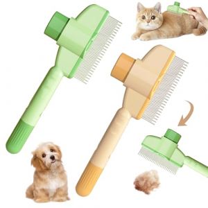 RHQFDM 2 Pi&egrave;ces Brosse &agrave; Poils pour Chats avec Bouton de D&eacute;verrouillage,Peigne Anti-Puces pour Chats et Chiens,Brosse pour le Soin des Animaux Domestiques,pour Poils Longs/Poils Courts(Vert+Jaune) (juzishangdian, neuf)