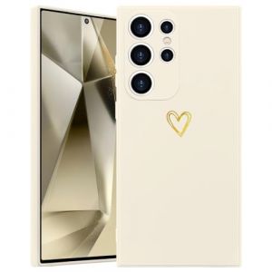 Wirvyuer Coque Compatible avec Samsung Galaxy S24 Ultra 5G Antichoc Coque Silicone TPU avec Motif Coeur d'amour Dor&eacute; Mignon &Eacute;tui Protection Compl&egrave;te Souple pour Samsung Galaxy S24 Ultra 5G (Blanc) (meijiehua, neuf)