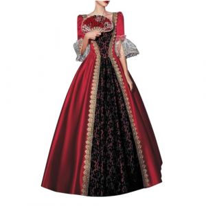 Robe medievale Femme Victorienne Retro Robe Renaissance Grande Taille Manches Trompette Costume Moyen Age Cour Maxi Halloween Deguisement Adulte Cosplay Carnaval de Princesse Cocktail (Anglekie, neuf)