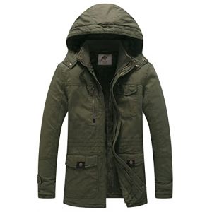 WenVen Homme Manteau d'hiver D&eacute;contract&eacute; en Molleton Veste d'Ext&eacute;rieur Classique en Coton Manteau &agrave; Capuche Fausse Fourrure Parka Coupe-Vent Vert S (C'est&nbsp;la&nbsp;vie, neuf)